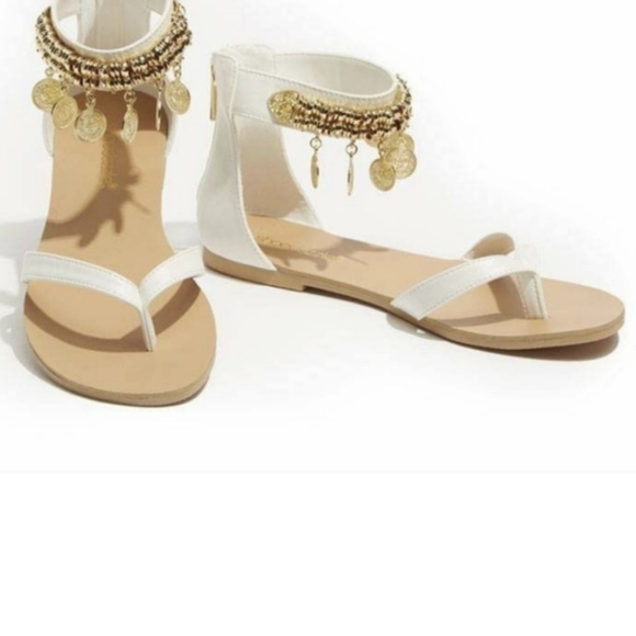 Ankle Strap Sandal with Gold Coin Charms & Beading - Picture 4 of 8